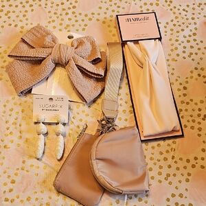 Beige Hair Accessories and Pouch Set